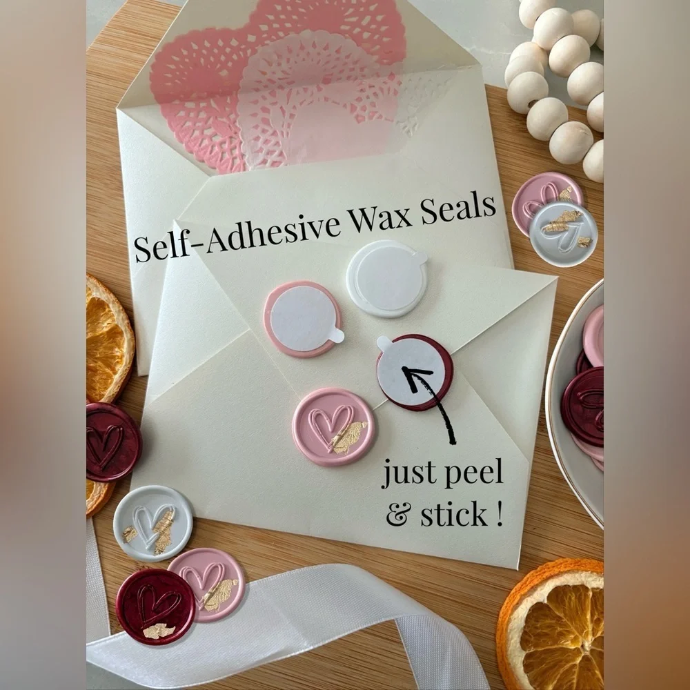 22k Gold Leaf Handmade Heart Wax Seals Wedding Invite Peel & Stick | 25 pack